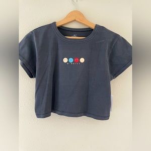 Size XL New O'Neill Womens Black Peace Crop Top Graphic T Shirt NWT MSRP $26.